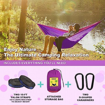 SZHLUX Camping Hammock Double & Single Portable Hammocks with 2 Tree Straps and Attached Carry Bag,Great for Outdoor,Indoor,Beach,Camping,Purple & Pink, Medium