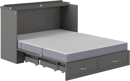 AFI Hamilton Queen Murphy Bed Chest with Mattress, Storage, and Built-in Charger in Grey
