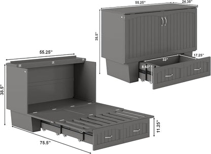 AFI, Nantucket Full Size Murphy Bed Chest with Mattress, Storage Drawer and Built-in USB Charger, Grey