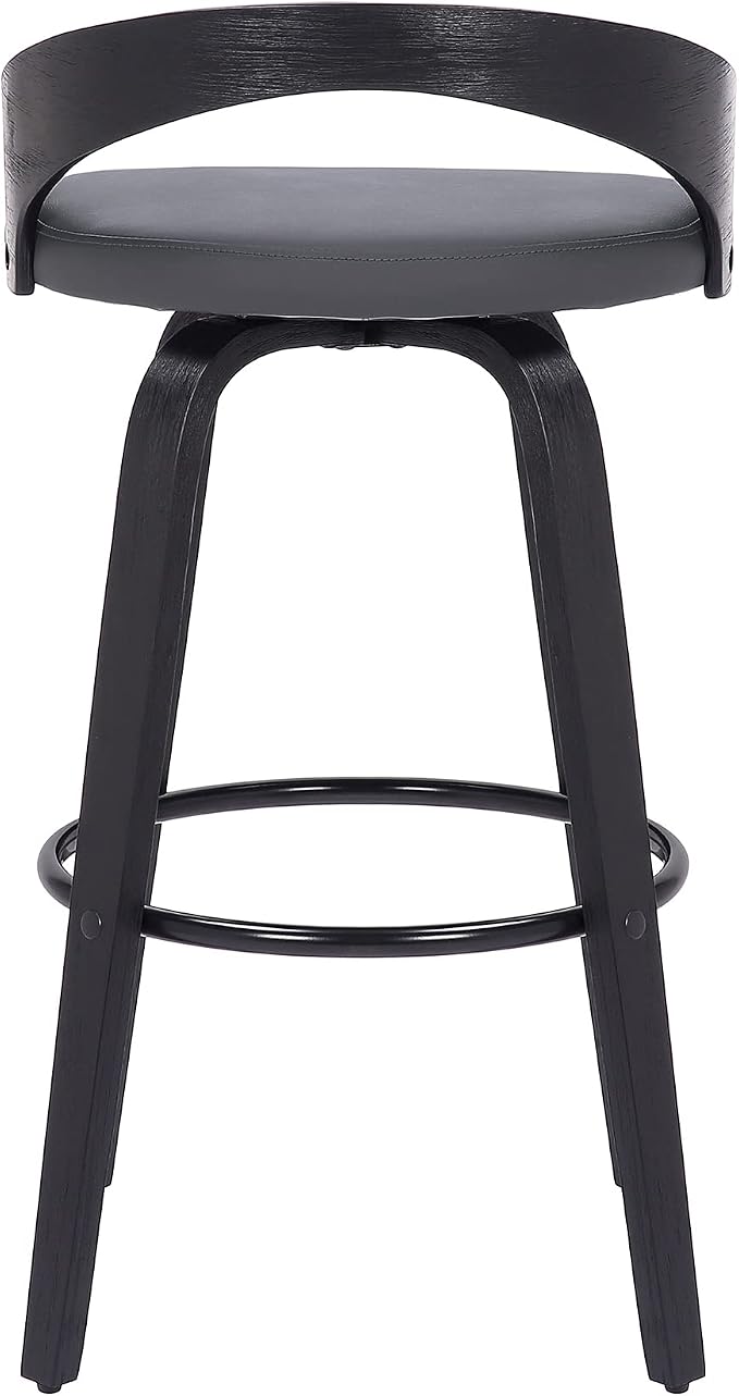 Armen Living Sonia 30" Bar Height Swivel Gray Faux Leather and Black Wood Bar Stool