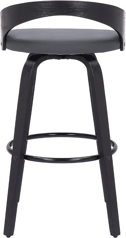 Armen Living Sonia 30" Bar Height Swivel Gray Faux Leather and Black Wood Bar Stool