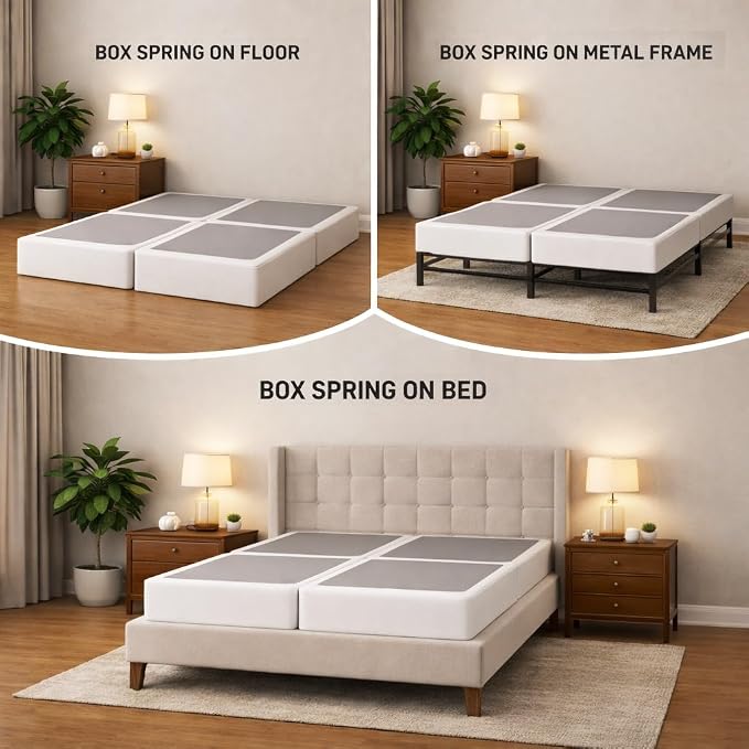Treaton, 8-Inch Sturdy Wood Box Spring for Mattress Support - Durable and Fully Assembled, Natural Wood Foundation for Queen(New Version), White