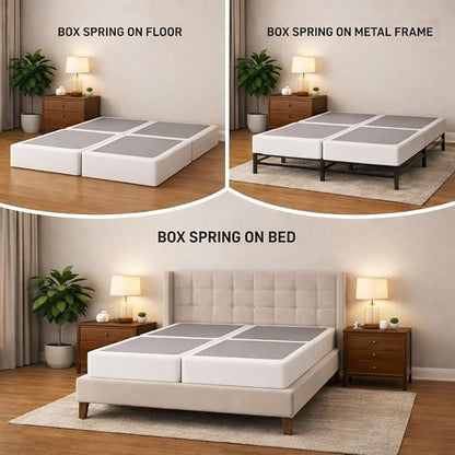 Treaton, 8-Inch Sturdy Wood Box Spring for Mattress Support - Durable and Fully Assembled, Natural Wood Foundation for Queen(New Version), White