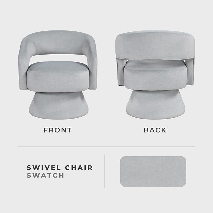 Lexicon 360 Degree Swivel Accent Chair, Modern Comfy Velvet Round Barrel Chair, Open Back, Plush Foam Cushions, Metal Swivel Base for Living Room/Bedroom/Office/Small Spaces, Gray