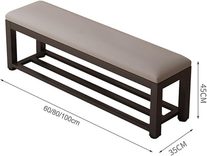 Fodalob Shoe Rack Bench with Upholstered Cushion & Steel Frame - End of Bed Bench, Entryway, Bedroom, Bathroom Organizer - Long Bench for Closet(Light Grey,80x35x45cm)