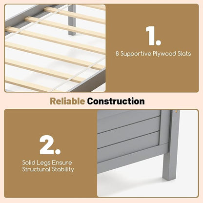 GOFLAME Twin Size Bed Frame with 2 Drawers, Platform Bed with Solid Wood Headboard & Footboard, Wood Slats Support Mattress Foundation, Under Bed Storage, No Box Spring Needed, Easy Assembly, Grey