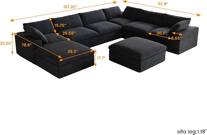 Cloud Modular Sectional Sofa Couch,Oversized Couch 8 Seater for Living Room,160.6" U Shaped Convertible Couches with Storage Ottoman, Covers Washable&Replaceable