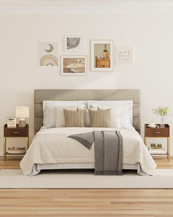 Nightstand, 3-Tier Bed Side Table, Small End Table, Night Stand with Open Shelf and Drawer, Bedside Table for Bedroom, Living Room, Walnut