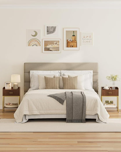 Nightstand, 3-Tier Bed Side Table, Small End Table, Night Stand with Open Shelf and Drawer, Bedside Table for Bedroom, Living Room, Walnut