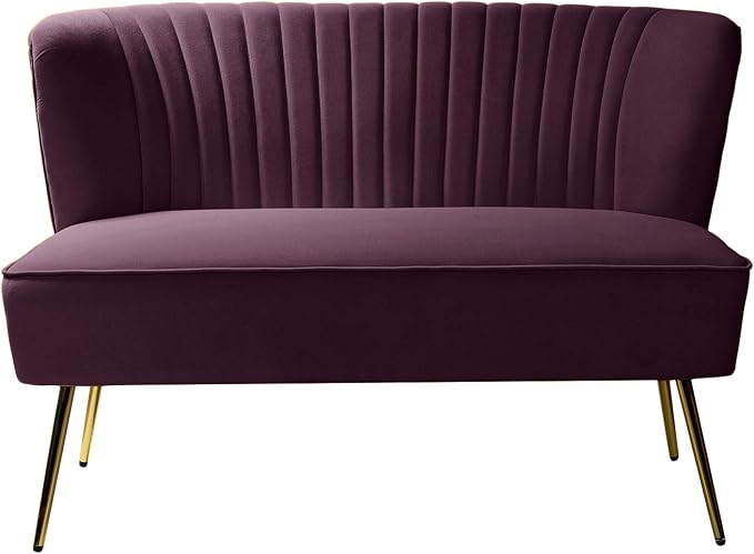 TINA'S HOME Contemporary Velvet Loveseat Sofa, Upholstered Loveseat Couch with Golden Metal Legs, Small Tufted 2-Seat Sofa Armless Love Seat for Living Room, Bedroom, Apartment Small Spaces, Purple