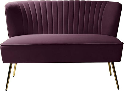TINA'S HOME Contemporary Velvet Loveseat Sofa, Upholstered Loveseat Couch with Golden Metal Legs, Small Tufted 2-Seat Sofa Armless Love Seat for Living Room, Bedroom, Apartment Small Spaces, Purple