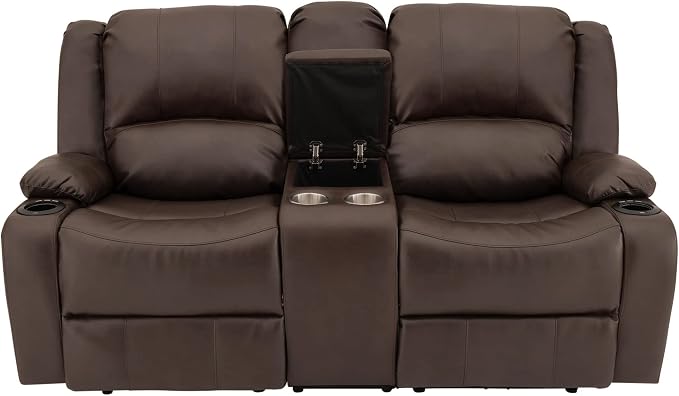 RecPro Charles 70" Powered Double RV Wall Hugger Recliner Sofa | Loveseat | RV Furniture with Upgraded 2023 Fabric (Chestnut)