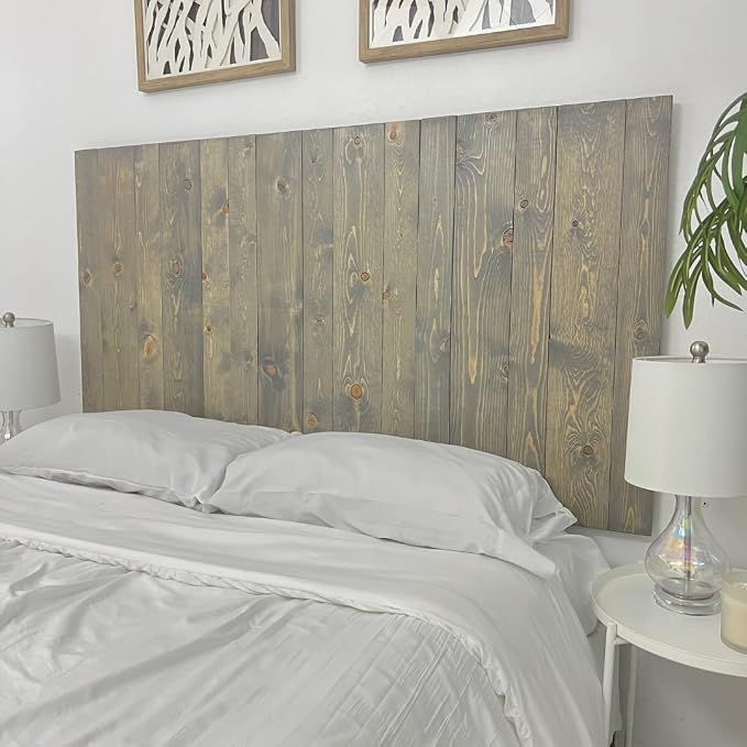 Barn Walls Solid Wood Headboard Gray Fog Oil-Based Finish with Smooth Natural Wood Grain, Wall-Mounted Panels, Adjustable Height, Rustic Coastal Bedroom, Built to Last, California King Size Head Board