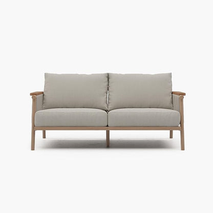 Acanva Modern All-Weather Aluminum Outdoor Patio Sofa with Thick Cushions, Olefin Fabric Sunroom Backyard Furniture, Loveseat Light Khaki