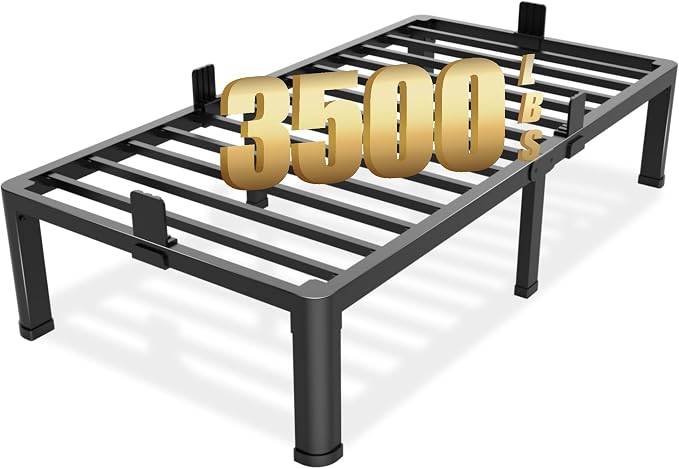 Yitong Angel 14 inch Twin Bed Frame with Round Corner Legs Mattress Slide Stopper,3500 lbs Heavy Duty Metal Platform,No Box Spring Needed,Steel Slat Support,Easy Assembly,Noise Free