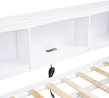 Bellemave Twin Corner Bed Frame with Trundle and USB Ports, Wood Twin Daybed with L-Shaped Bookcase，Daybed with Storage Cabinets, White