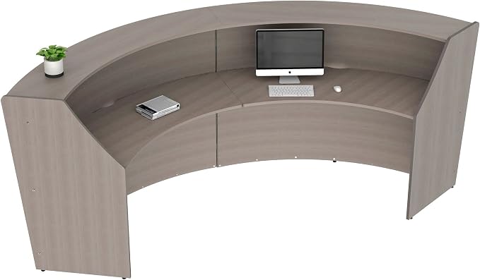 Linea Italia Curved Modern Office Desk Easy to Assembly 2 Panel Reception Counter for Lobby, Salon, 124" x 49", Ash