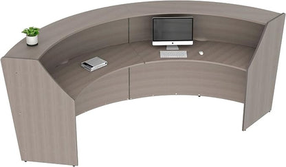 Linea Italia Curved Modern Office Desk Easy to Assembly 2 Panel Reception Counter for Lobby, Salon, 124" x 49", Ash