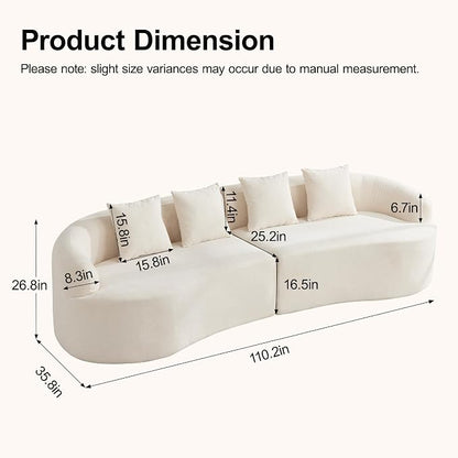 110.2" Curved Boneless Couch, Oversized Cloud Sofa with 4 Pillows, Modern 4 Seater Modular Sectional Sofa, Boneless Sectional Couches for Living Room, Curved Foam Couch, Beige