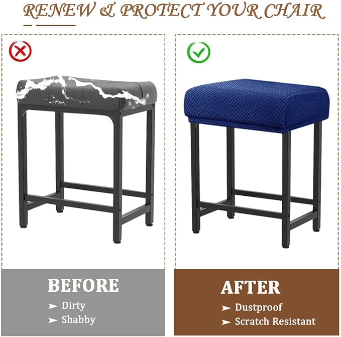 Levoberg Bar Stool Cover Rectangle Stretch Counter Height Barstool Slipcovers Rectangular Vanity Stool Cover Kitchen Counter Saddle Seat Cover for Wooden Metal Bench Set of 2 Navy