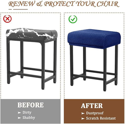 Levoberg Bar Stool Cover Rectangle Stretch Counter Height Barstool Slipcovers Rectangular Vanity Stool Cover Kitchen Counter Saddle Seat Cover for Wooden Metal Bench Set of 2 Navy