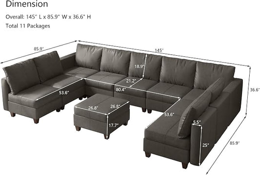 EASE MOOSE Faux Leather Sectional Modular Sofa with Storage,Comfortable Faux Leather Modular Sectional Couch for Living Room,Grey