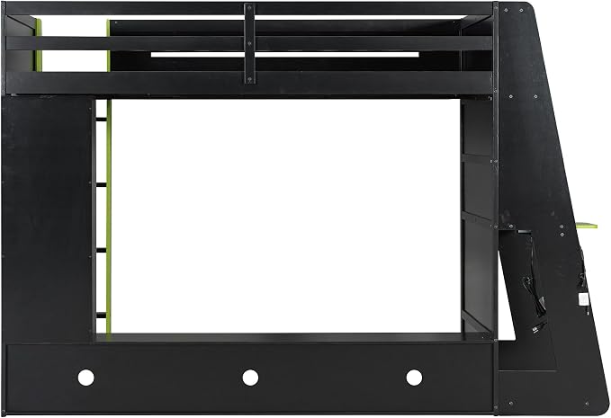 Merax Twin Size Loft Bed with Desk, Multi-Storage Shelves and RGB Light | Space-Saving Wooden Gaming Bed Frame with Charging Station and Guardrail