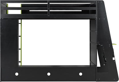 Merax Twin Size Loft Bed with Desk, Multi-Storage Shelves and RGB Light | Space-Saving Wooden Gaming Bed Frame with Charging Station and Guardrail