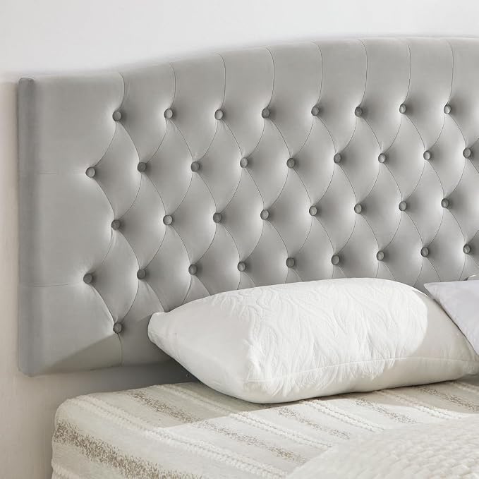 24KF Upholstered Tufted Button Velvet Wall Mounted Headboard,Comfortable Fashional Headboard King/CA King Size, 6058-K-Gray