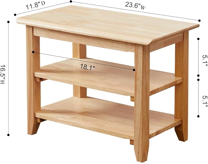 Dewfig Shoe Rack Bench, 3-Tier Shoe Shelf Organizer,4-Pairs Entryway Storage Bench for Hallway, Bedroom, Living Room, Bedroom, Hold up to 550 lbs, Solid Wood, Natural