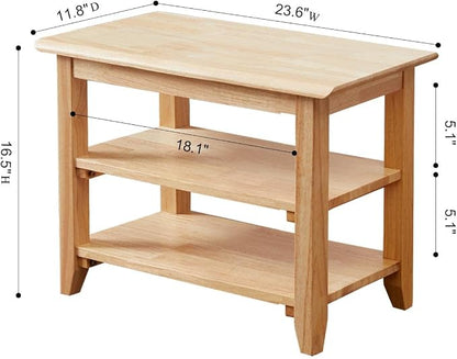 Dewfig Shoe Rack Bench, 3-Tier Shoe Shelf Organizer,4-Pairs Entryway Storage Bench for Hallway, Bedroom, Living Room, Bedroom, Hold up to 550 lbs, Solid Wood, Natural