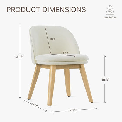 KISLOT Wooden Dining Chairs Set of 2, Fabric Upholstered Modern Dining Room Chairs with Double-Layer Thick Seat Cushion & Ergonomic Backrest for Restaurant, Kitchen and Café, Beige