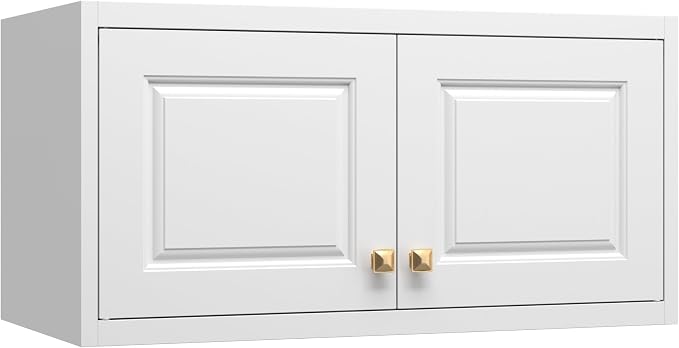 32" Metal Wall Cabinet 2 Doors,Pantry Cabinet Hanging Cabinets with Handle,Bathroom Storage Cabinet,16" D x 32" W x 15" H