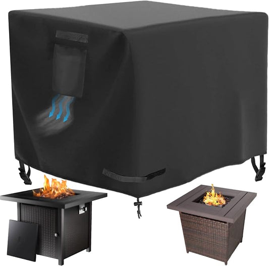 WICKTICK Square Gas Fire Pit Cover 32 x 32 x 25 Inch, Waterproof & 600D Heavy Duty Fire Table Cover for 28x28, 30x30, 32x32 Inch Patio Tall Propane Firepits