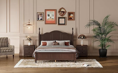Harper & Bright Designs 3 Pieces Bedroom Sets, Full Size Wood Platform Bed Frame with 2 Nightstands, Retro Design, Farmhouse Bedroom Furnture Set, Easy to Assemble (Walnut)