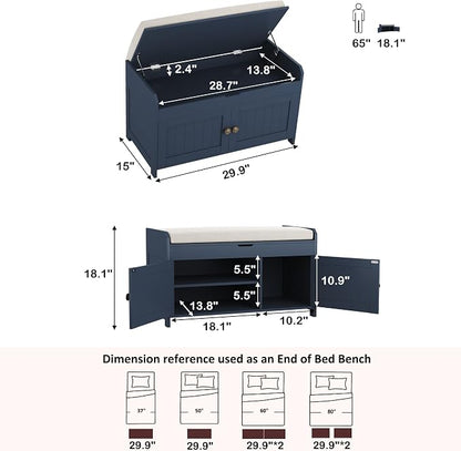 HOMEFORT 30" Shoe Bench with Lift Top Storage, Entryway Bench with Cushioned Seat, Wooden End of Bed Bench, Shoe Cabinet Bench with Hidden Storage Space, for Bedroom, Hallway, Blue