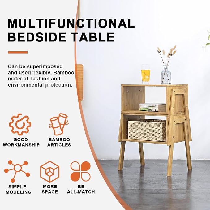KKTONER Modern Bamboo Nightstands End Tables Bedroom with Storage Small Bedside Table for Living Room Office (Natural)