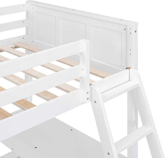 Ball & Cast Twin Over Full Bunk Bed with Safty Guardrail & Stairway,Heavy Duty Wood Loft Bedframe W/Desk & Drawers,Easy Assembly,Versatile Functional Bedroom Furniture Set for Boy Girl Teens,White