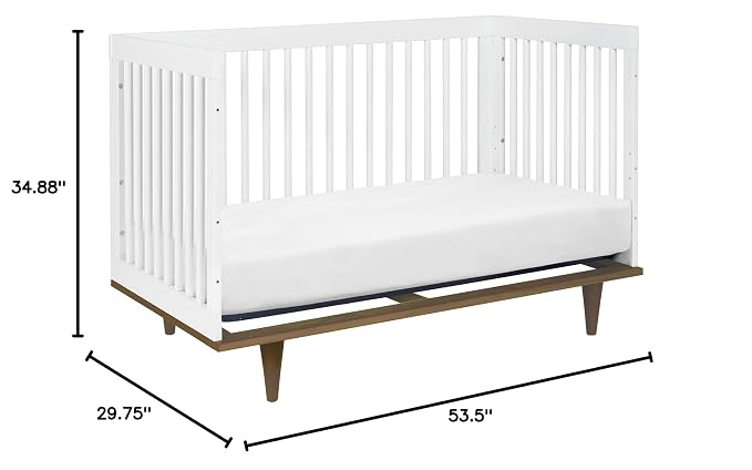 Davinci Marley 3-in-1 Convertible Baby Crib, White Finish & Walnut Legs | GREENGUARD Gold Certified, FSC Certified, Converts to Toddler Bed & Daybed, 4 Adjustable Mattress Heights - Easy Assembly