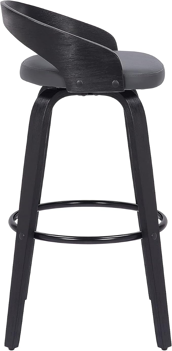 Armen Living Sonia 26" Counter Height Swivel Gray Faux Leather and Black Wood Bar Stool - Set of 4