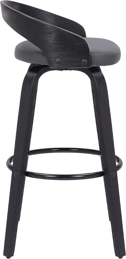 Armen Living Sonia 26" Counter Height Swivel Gray Faux Leather and Black Wood Bar Stool - Set of 2