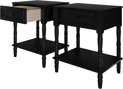 HOME DESIGN Homer Twin Tufted Wingback Upholstered Panel Bed with 2 Matching 1 Drawer Nightstands, Bedroom Furniture Set with Open Shelf Storage, Black Black
