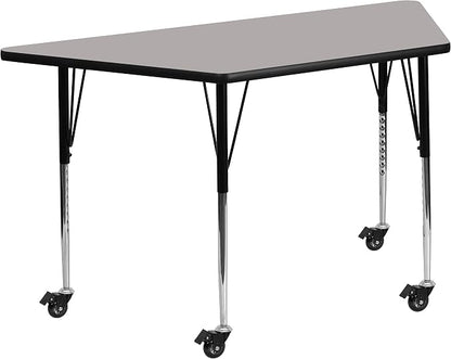 Flash Furniture Mobile 22.5''W x 45''L Trapezoid Grey HP Laminate Activity Table - Standard Height Adjustable Legs