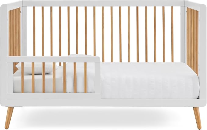 Tatum 3-in-1 Convertible Crib - Included Toddler Guard Rail, White/Natural Finish, Adjustable Mattress Height, Converts to Toddler Bed & Daybed, Fits Standard Full-Size Crib Mattress