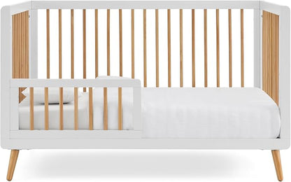 Tatum 3-in-1 Convertible Crib - Included Toddler Guard Rail, White/Natural Finish, Adjustable Mattress Height, Converts to Toddler Bed & Daybed, Fits Standard Full-Size Crib Mattress