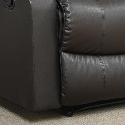 Warren 35.5" Manual Pull-Handle Recliner, Traditional Overstuffed, Pocket Coil Comfort, Black Metal Base Legs, Soft Vegan Leather Fabric, Java