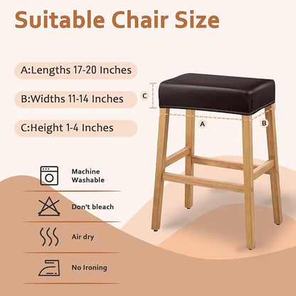 PU Leather Bar Stool Covers Rectangular, 100% Waterproof Stool Covers Rectangle Super Stretch 20% Thicker Leather Saddle Stools Cover Rectangular Counter Bar Stools with Elastic Band (2 PCS, Brown)