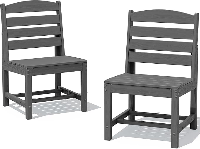 SERWALL Armless Outdoor Dining Chair Set of 2, All Weather Resistant,Gray