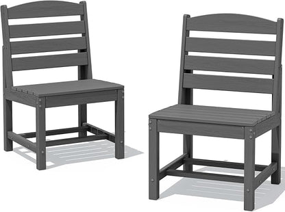 SERWALL Armless Outdoor Dining Chair Set of 2, All Weather Resistant,Gray