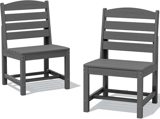 SERWALL Armless Outdoor Dining Chair Set of 2, All Weather Resistant,Gray